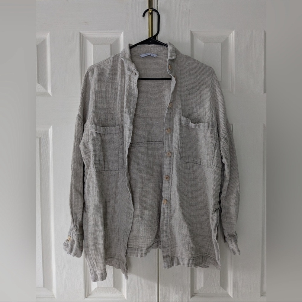 Linenfox Waffle Linen Button Down size S M